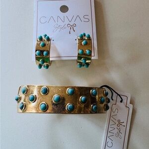 Canvas Style’s Yellowstone Turquoise-Studded Gold Bracelet/Earrings Set (NWT)